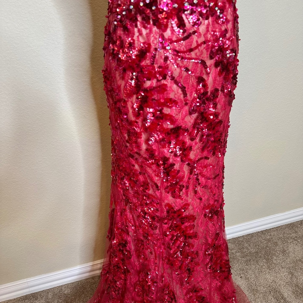 VTG Red Sequin Floral Lace Gown Sleeveless Keyhole Back Formal Evening Prom Gala - Picture 10 of 15